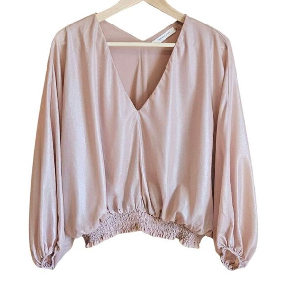 Mustard Seed Blouse Bohemian Flowing Sleeves Gathered Hem Mauve Size Medium - Picture 1 of 10